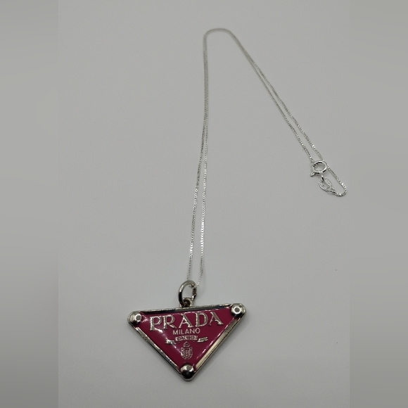 Prada Milano Fuscia Pendant Authentic On A 925 Sterling Silver Necklace - Picture 6 of 9